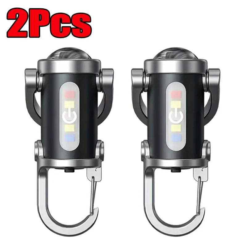 Mini lampe de poche porte-clés Rechargeable, lampe de travail COB, crochet extérieur, voyant d'avertissement d'urgence pour Camping, marche, randonnée