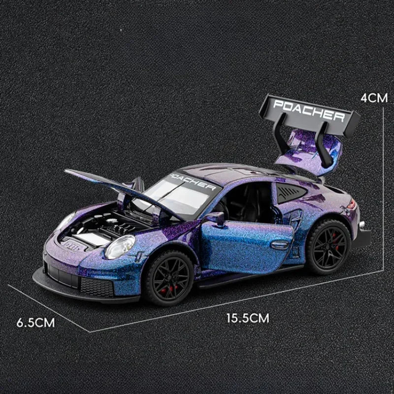 Coche deportivo modelo de inventario fundido a presión para niños, coche de juguete, vehículo GT3RS, regalo de cumpleaños para niño, decoración del hogar, escala 1/32, 911