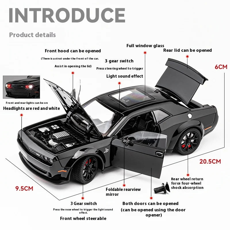 Modèle de muscle car américain 1:24 en alliage — son et lumière, cadeau d'anniversaire enfant