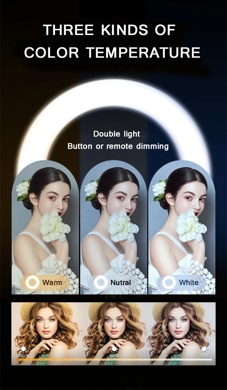 Anneau Lumineux LED Selfie 26cm avec Trépied — Éclairage Photo & Vidéo YouTube