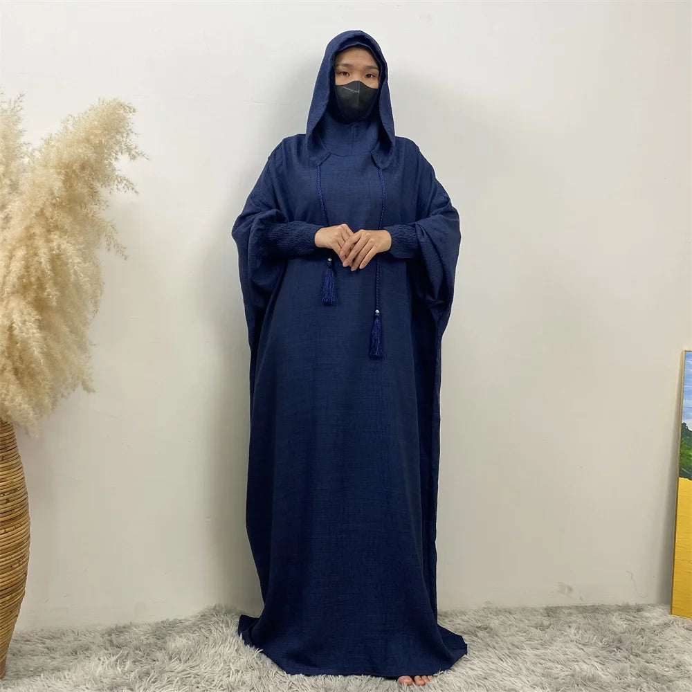 Femmes 12 couleurs Abayas musulman Ramadan vêtements de prière avec capuche Jalaba solide décontracté manches chauve-souris Robe arabe Eid Djellab