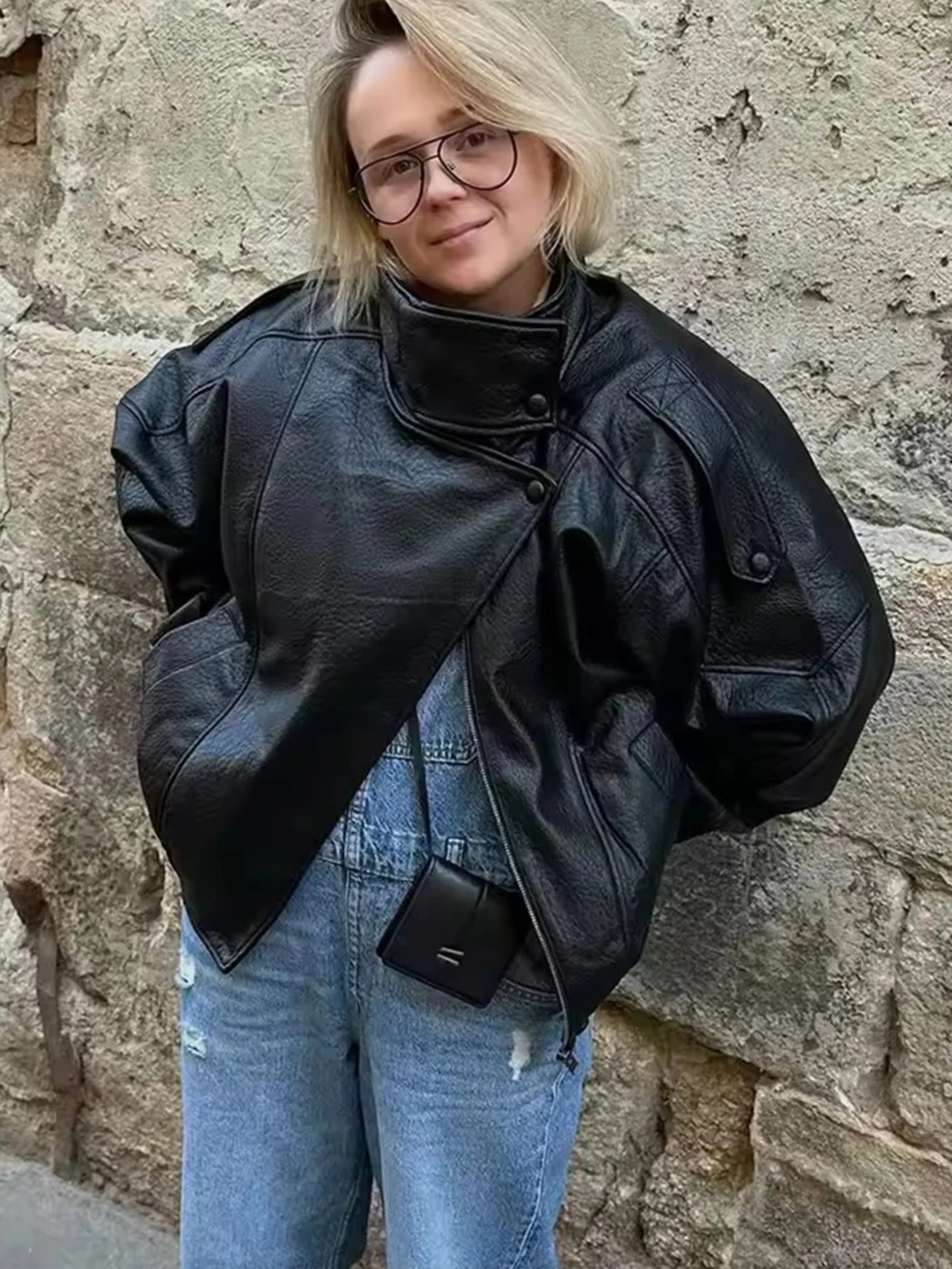 TFMLN – Chaquetas de piel sintética negra elegantes para mujer, abrigos elásticos extragrandes de manga larga con botones, moda otoño invierno 2025