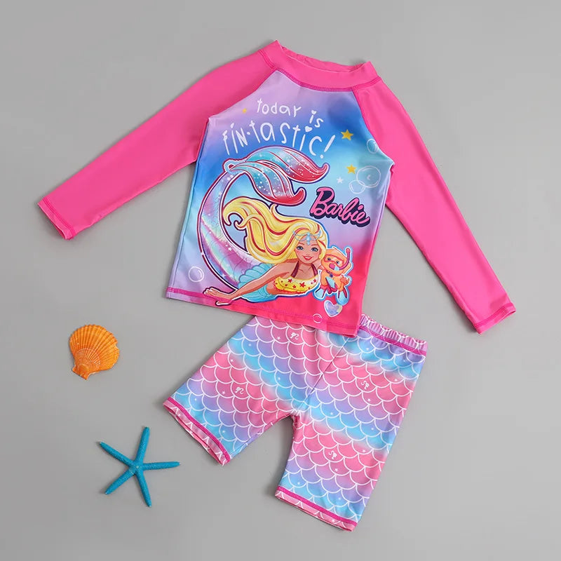 Garçons filles dessin animé mignon maillots de bain printemps été plage vêtements ensemble Protection solaire à manches longues maillots de bain enfants maillot de bain