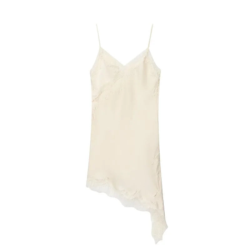 Robe Mini Dentelle Satin Dos Nu Femme — Asymétrique Fête Sexy Plage Été