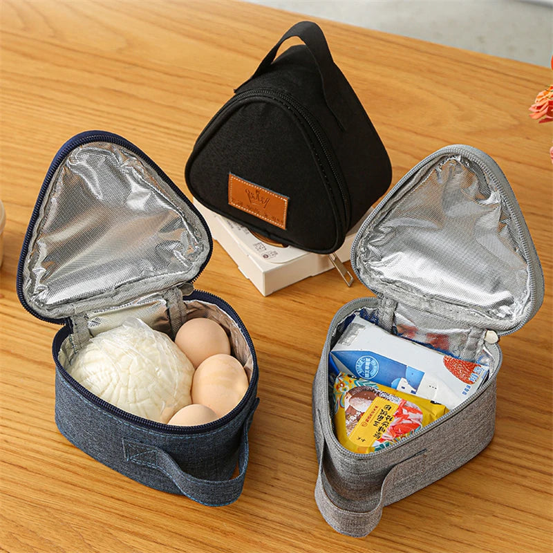 Mini bolsa aislante triangular de aluminio, enfriador térmico, bolsa de almuerzo para estudiantes, bolsa para bolas de arroz, fiambrera, bolsas de transporte para almuerzo Bento