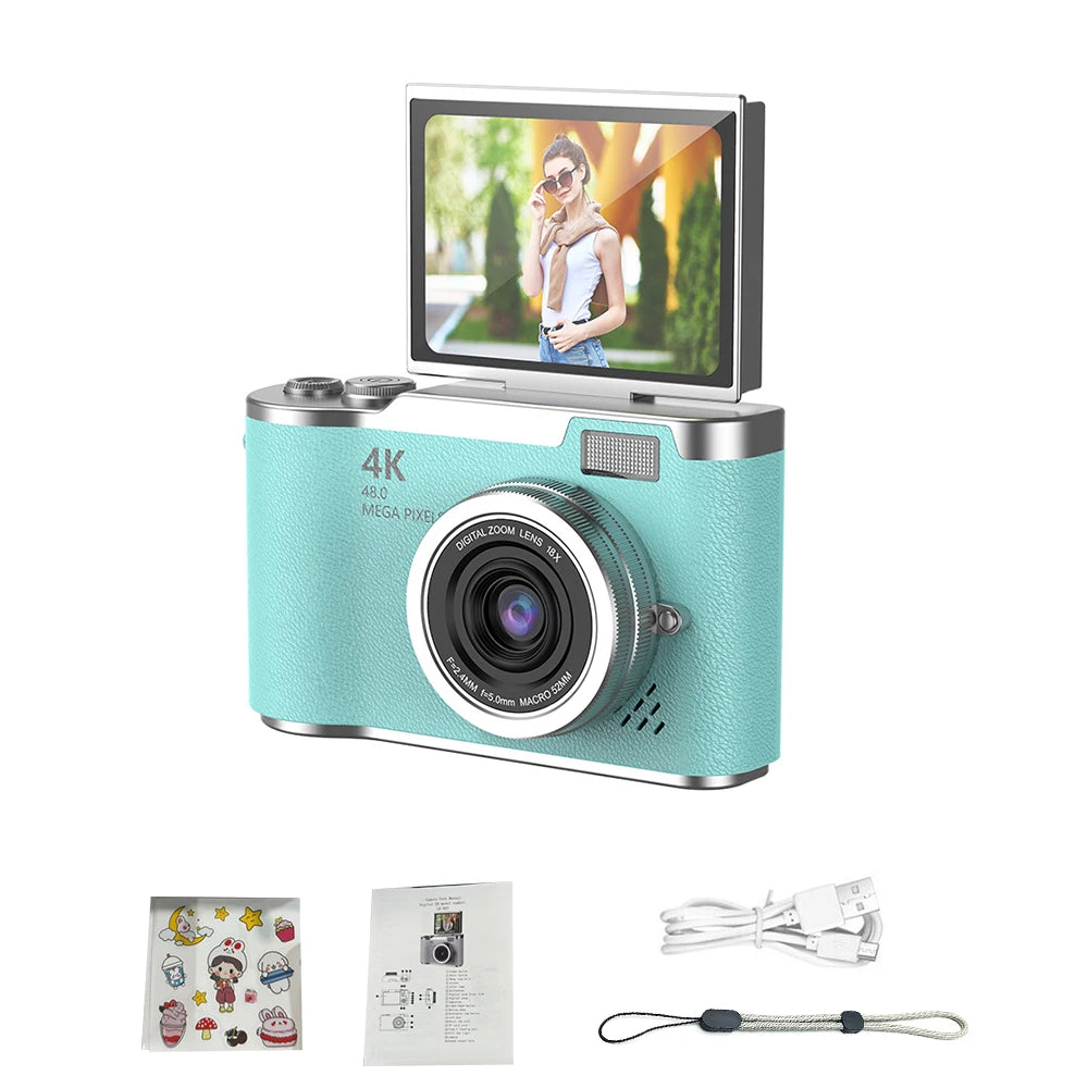 Appareil photo numérique 4K CCD — 8x zoom, 48MP, compact, 180° écran rabattable, selfie, étudiant