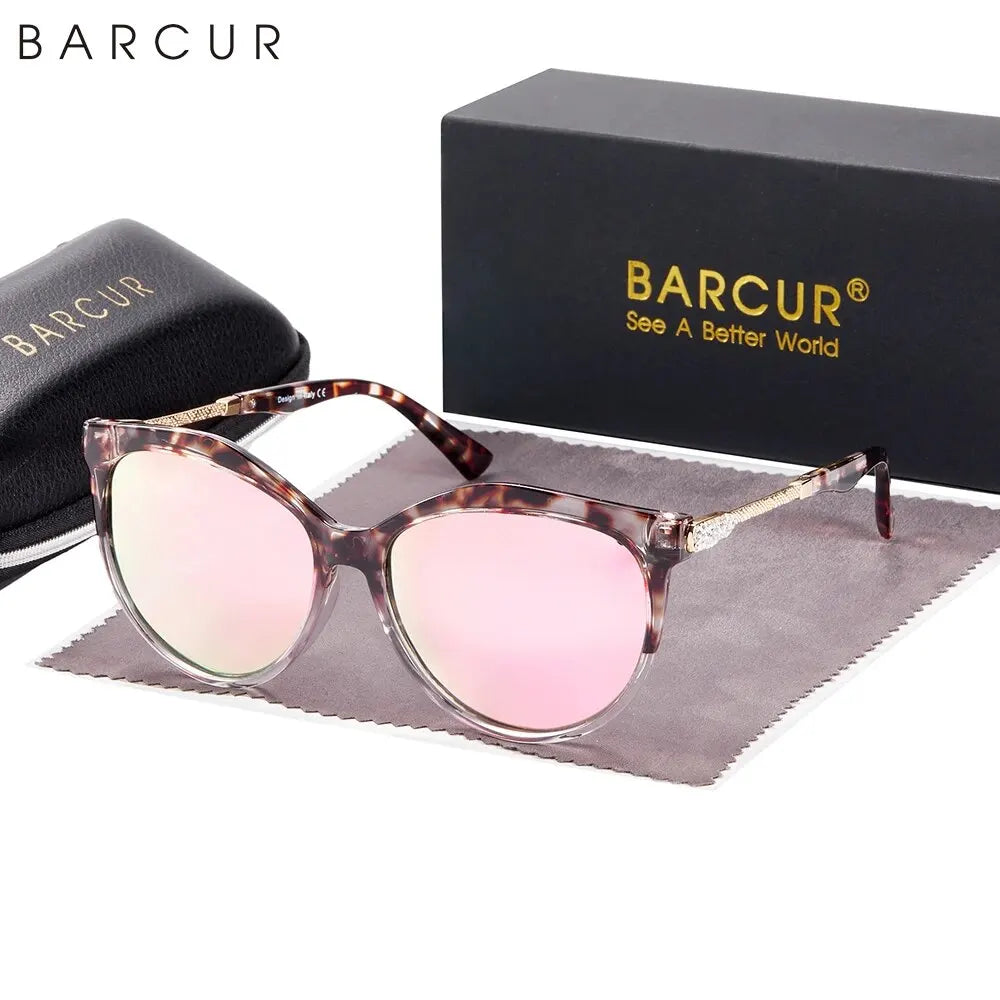 BARCUR-Gafas de sol polarizadas ojo de gato para mujer, redondas, degradadas, Oculos