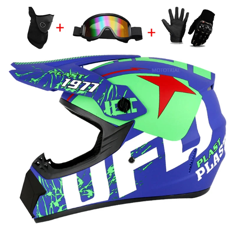 Casco completo de moto para niños, cascos de motocross para niños, gafas de moto todoterreno, guantes de protección para ciclismo