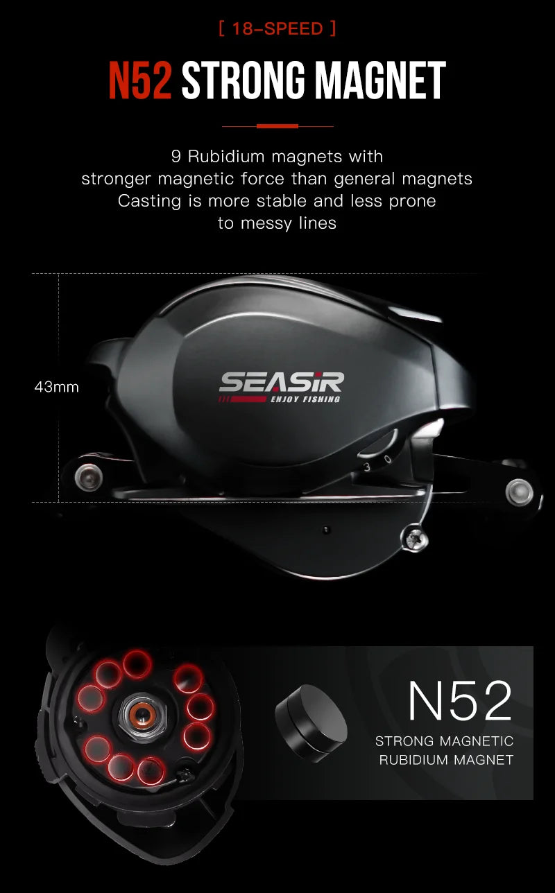 Moulinet Baitcasting SEASIR X2 — Roulement Céramique, Frein N52, 7.3:1