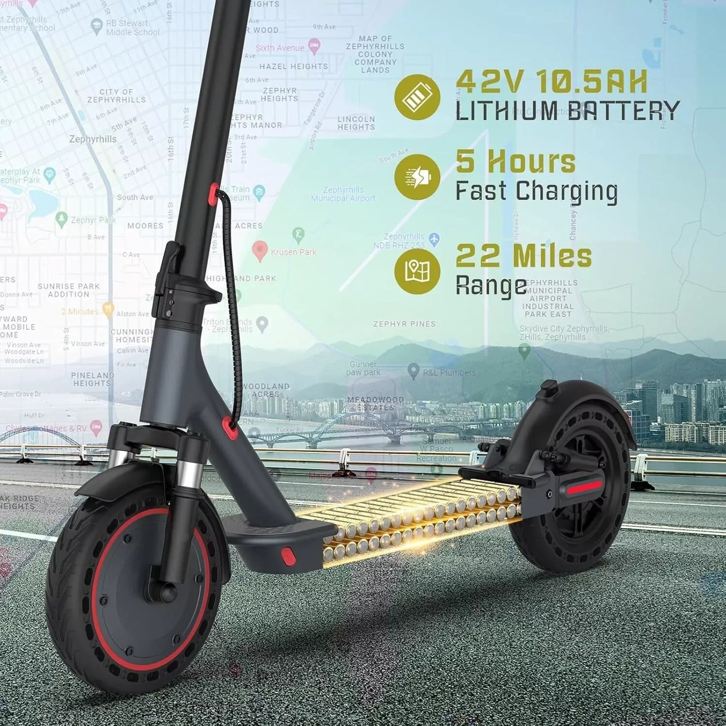 Patinete eléctrico AOVOPRO TMAX de 10 pulgadas 500 W 35 km/h para adultos con APP, inteligente, amortiguador, antideslizante, plegable