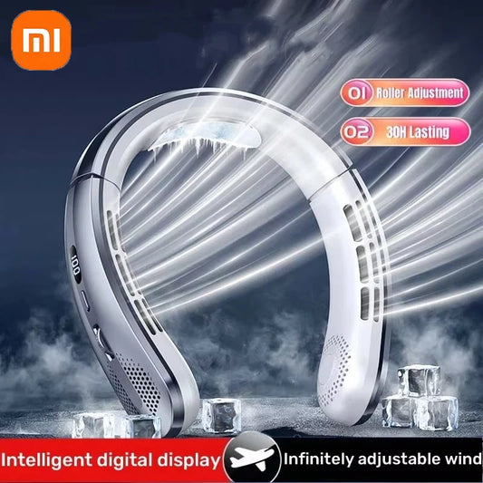 Ventilateur portable Xiaomi 8000mAh USB à suspendre au cou, sans pales, mini, rechargeable, silencieux, avec affichage numérique LED, rafraîchisseur d'air, nouveau