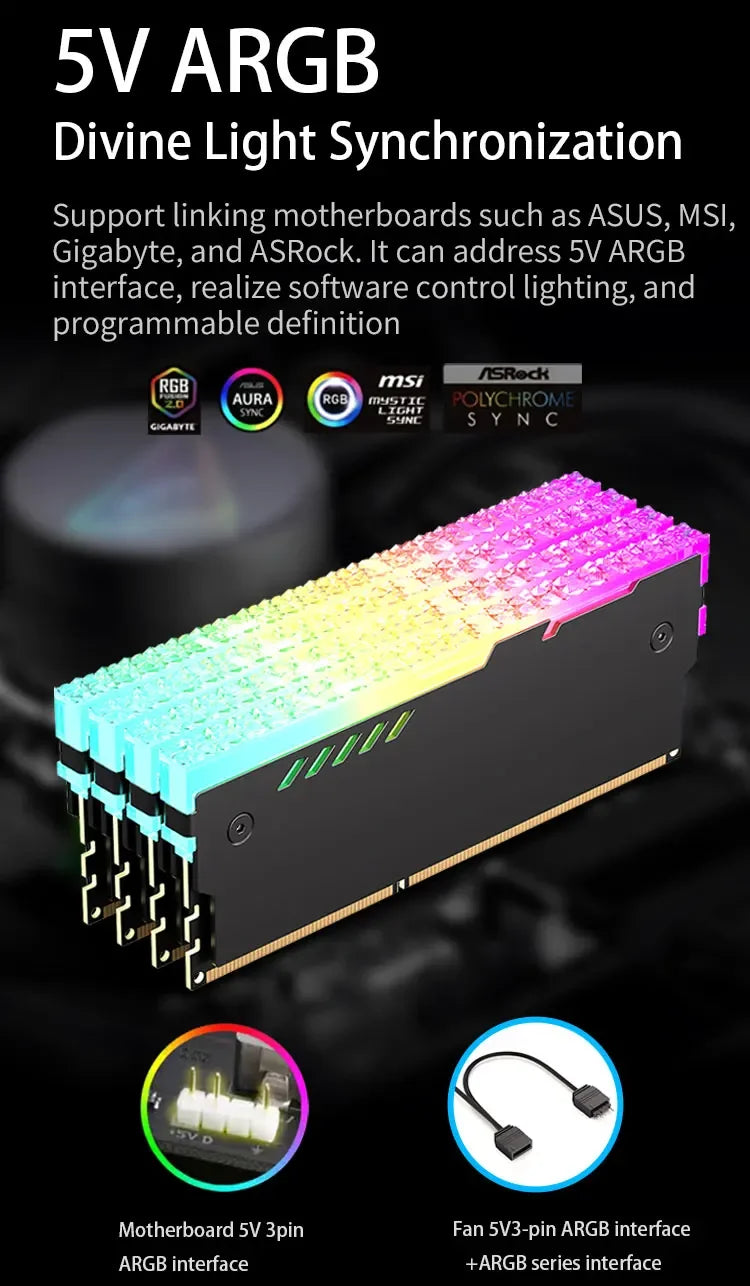 Dissipateur thermique de mémoire PC RM-1 gilet de refroidissement RAM 5V-3PIN ARGB RAM dissipateur thermique Aura Sync pour ordinateur de bureau mémoire DDR3 DDR4 DDR5 DDR2