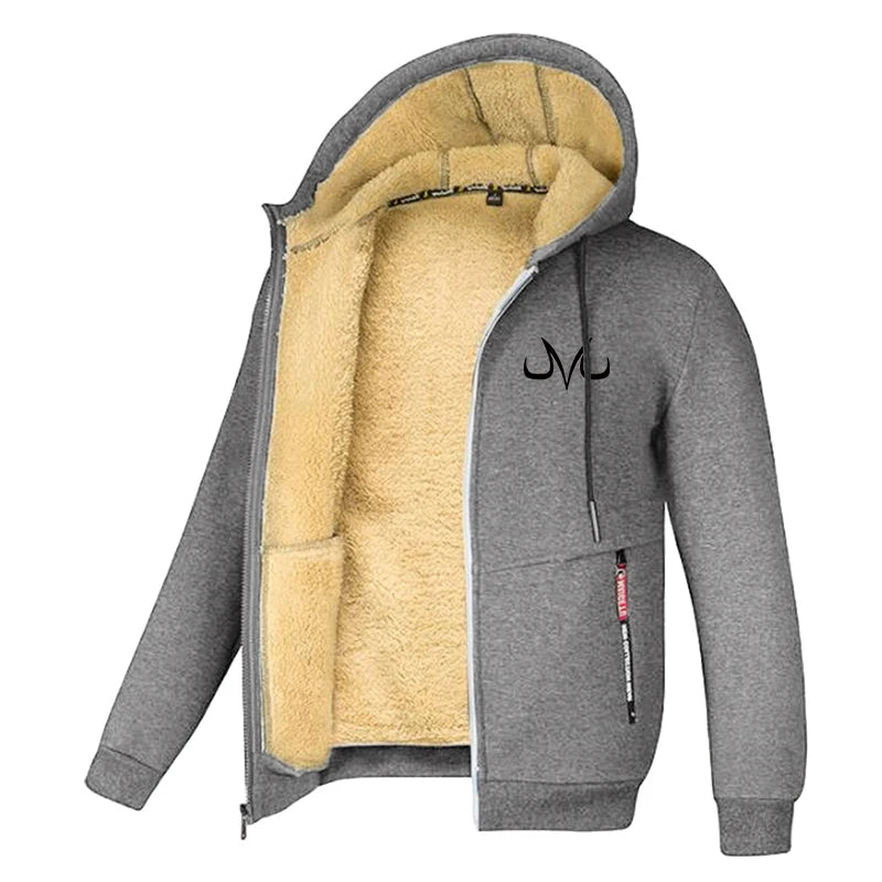 Men's Printed Sherpa Fleece Lined Jackets, Plush Winter Warm Coats with Zipper Pockets, Full-Zip Hooded Sweatshirt, Outdoor Outfits