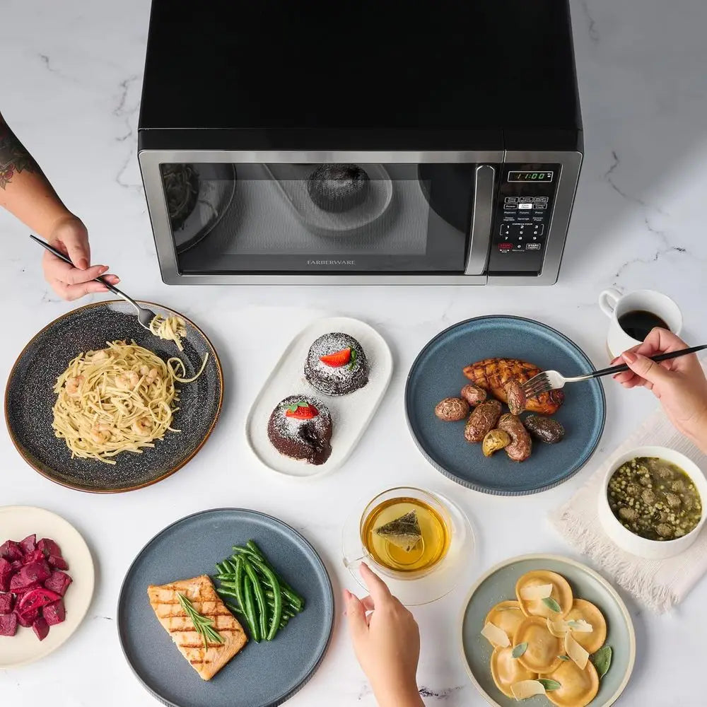 Micro-Ondes Comptoir 1,1 Pièds 1000W Cuisson Automatique — Rôtissage Nettoyage Facile Sécurité Enfants