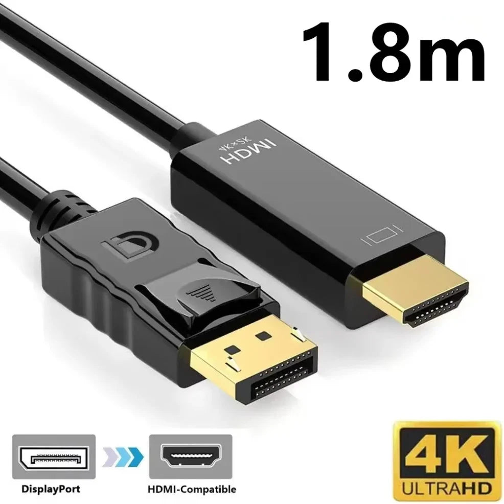 Adaptateur DisplayPort vers HDMI 4K x 2K, convertisseur DP vers HDMI, câble de 1.8m pour ordinateur de bureau, ordinateur portable, moniteur TV, projecteur