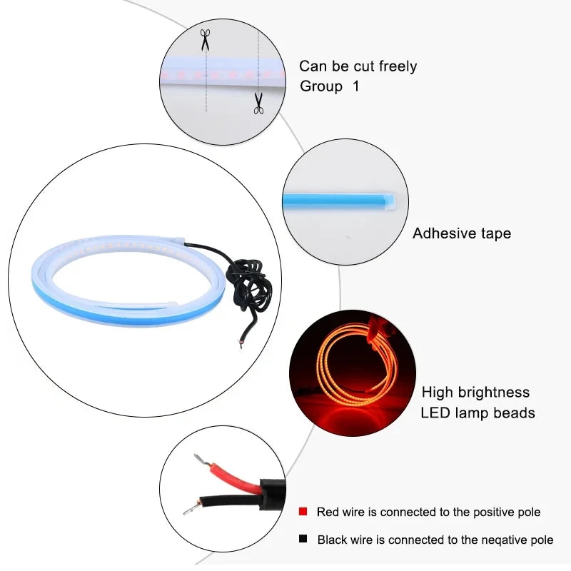 LED Daytime Running Lights for Car Hood, Scanning Start, Decorative Lights, Automatic Engine Hood Guide DRL, Decorative Ambient Lamp, 12V, 150cm