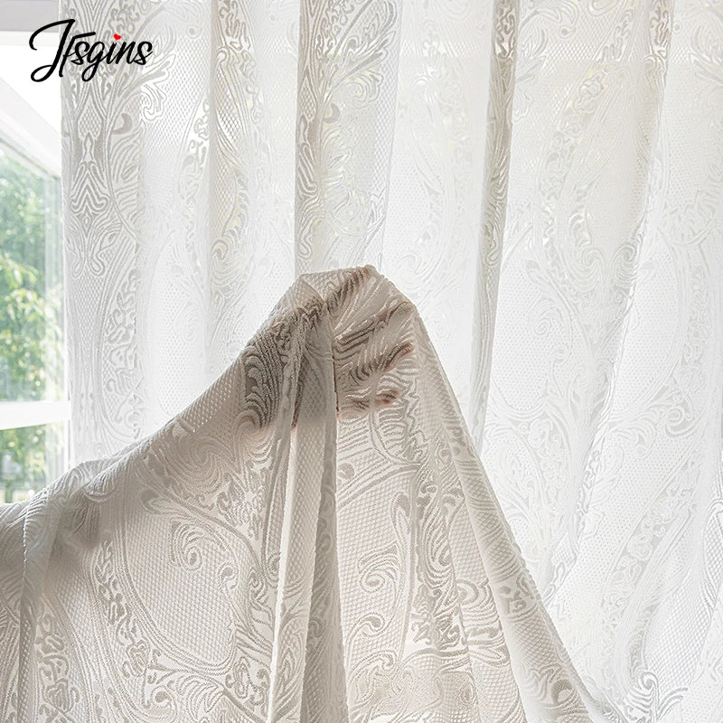 Cortinas francesas para sala de estar, cortina semitransparente sólida de lujo para balcón, visillo de tul personalizado para boda