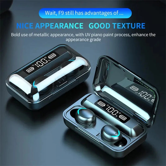 Auriculares gaming inalámbricos F9 - Auriculares Bluetooth TWS con pantalla digital y cargador de gran capacidad