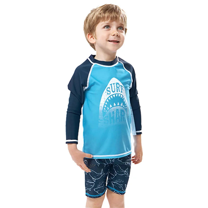 2025 garçons maillot de bain deux pièces ensemble 3 à 4 5 6 7 8 9 10 11 12 ans enfant en bas âge requin imprimé Infantil à manches longues enfants maillots de bain