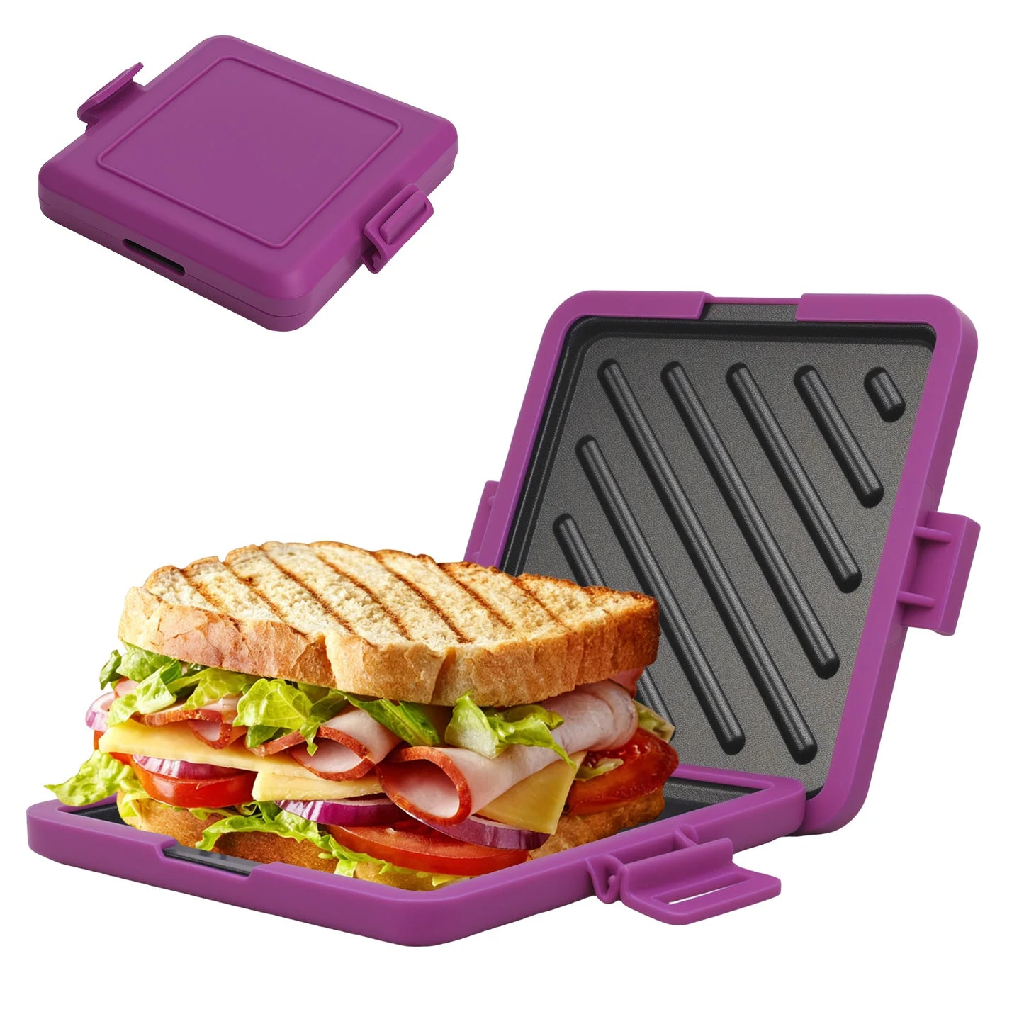 Machine à petit-déjeuner à sandwich micro-ondes, design compact, peut fabriquer des sandwichs, des toasts du petit déjeuner, des hot-dogs - comprenant des livres de recettes