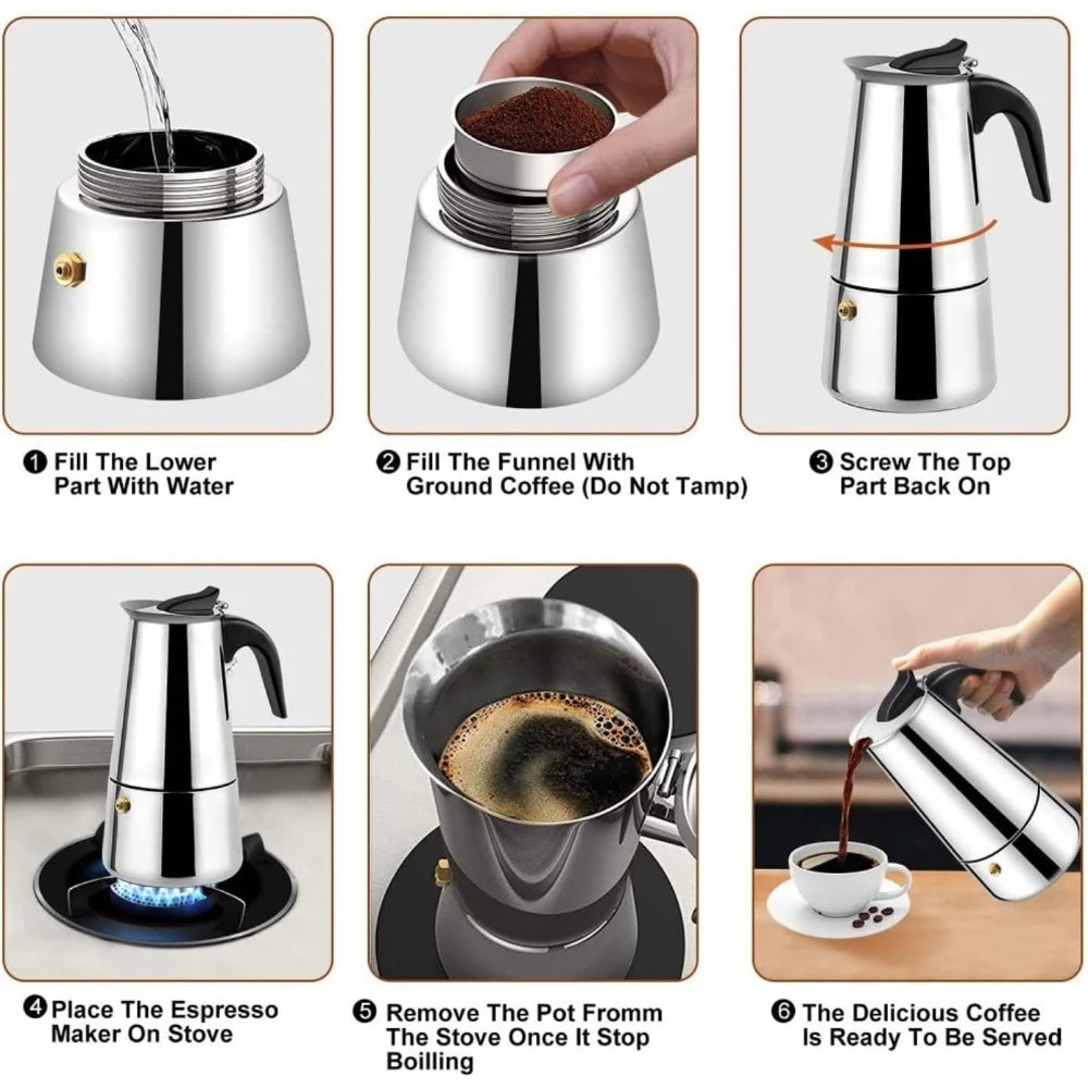 Stainless Steel Moka Pots, Espresso Coffee Maker, Teapot, Latte Coffee, Portable Coffee Maker for Camping and Home