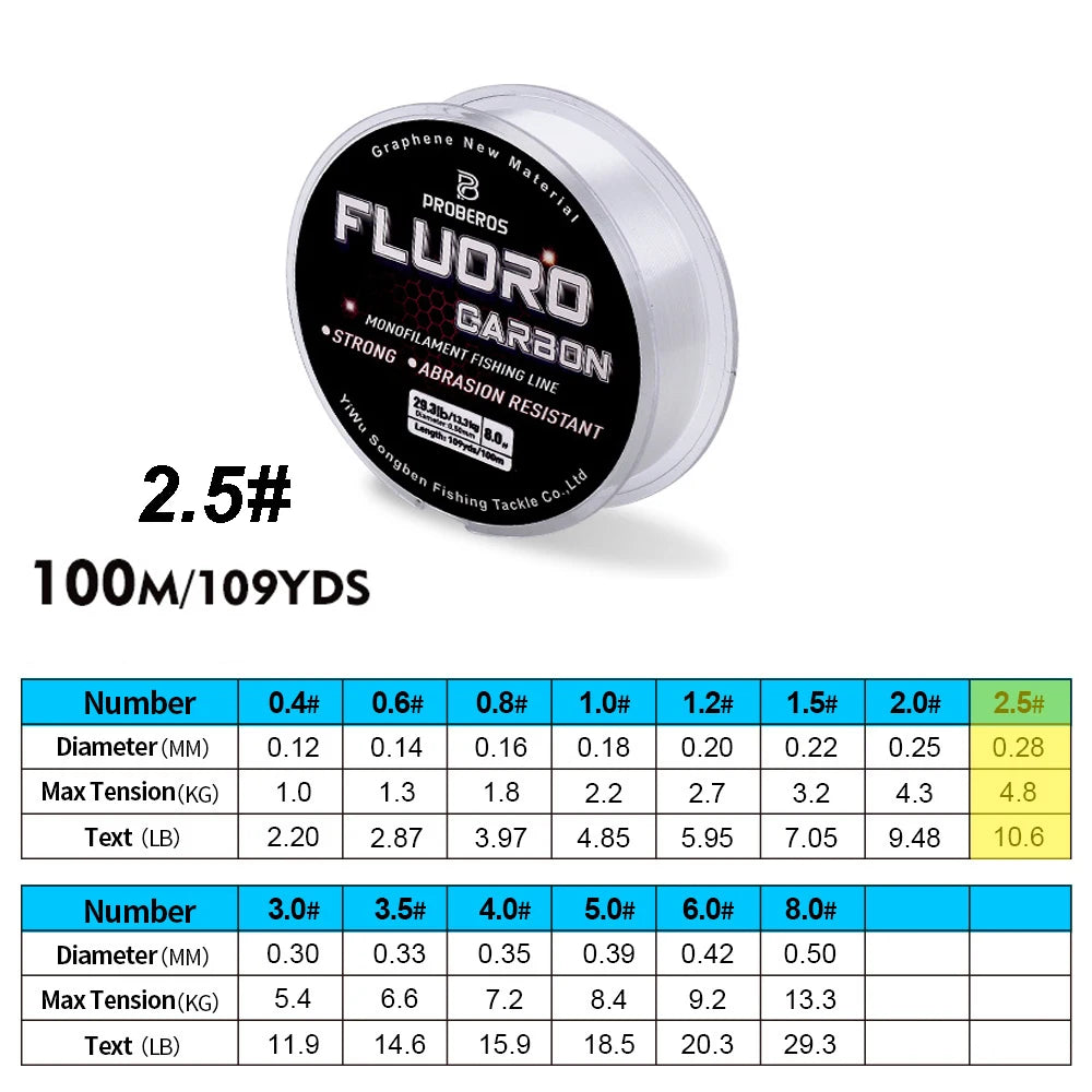 Fil de Pêche Fluorocarbone 100m — Monofilament 2.2 à 29.3 lb Carpe & Leader