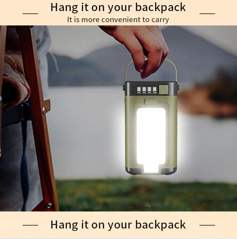 Lanterne de camping pliable multifonctionnelle à 4 feuilles, rechargeable par énergie solaire, grande capacité, lumière d'urgence portable pour l'extérieur