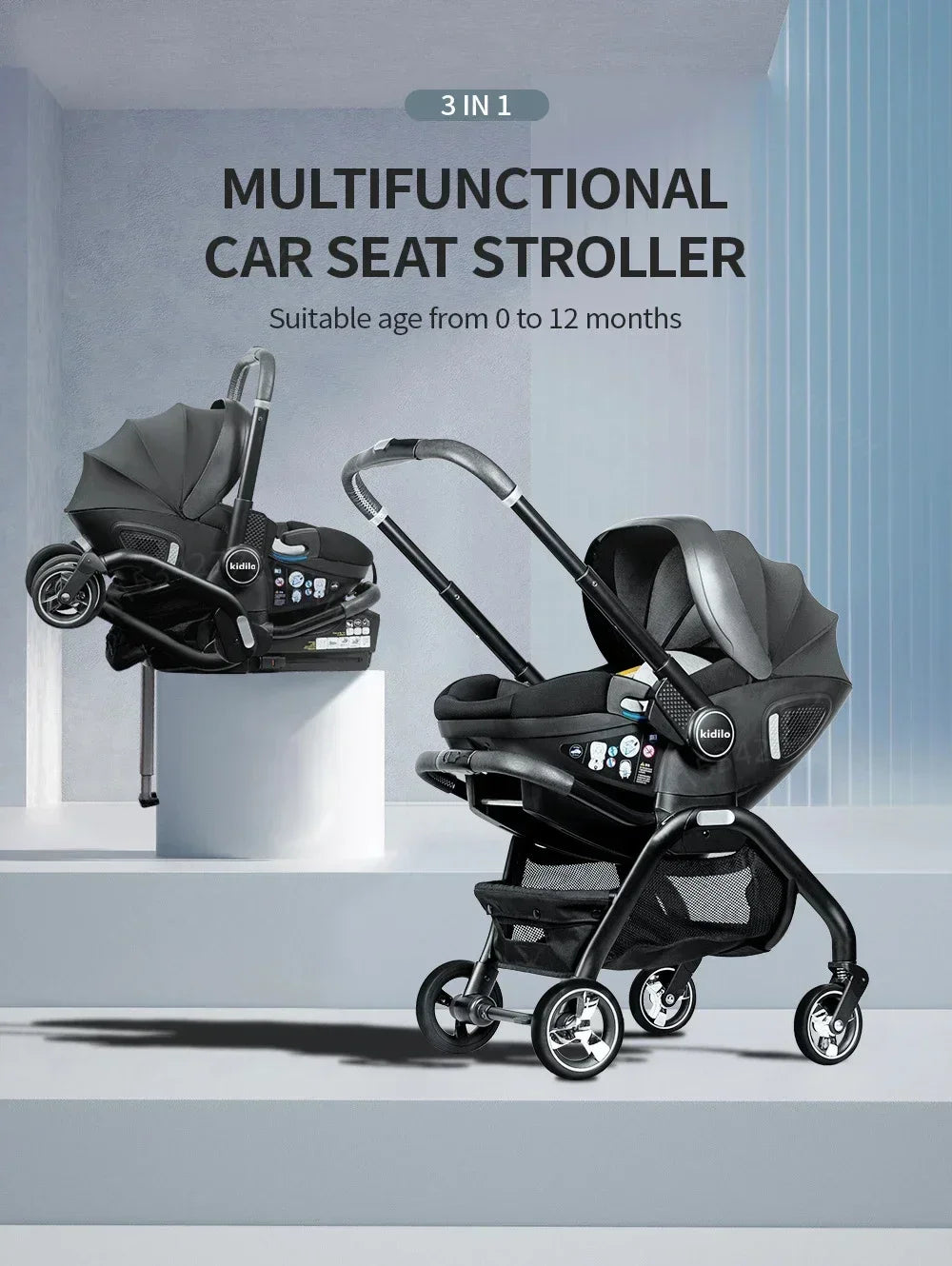 Cochecito de bebé 4 en 1, silla de coche para niños con base ISOFIX, cochecito de lujo portátil y ligero para recién nacidos