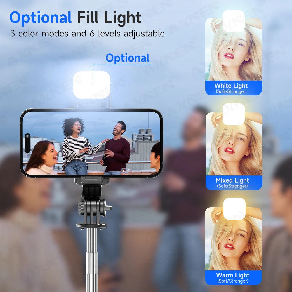 Trépied perche à selfie Bluetooth — support bureau, téléphone, obturateur télécommande sans fil, lumière de remplissage