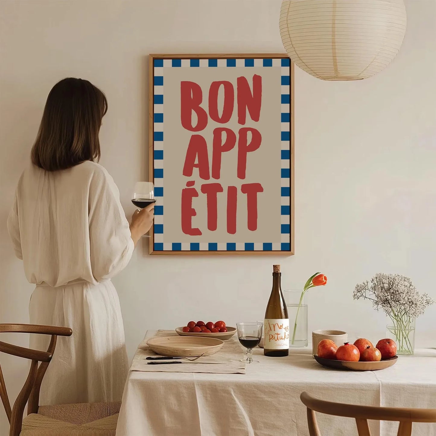 Bon Appetit comida cocina lienzo impresión tipografía blanco azul rayado cocina pared arte cartel para sala de estar moderna decoración del hogar