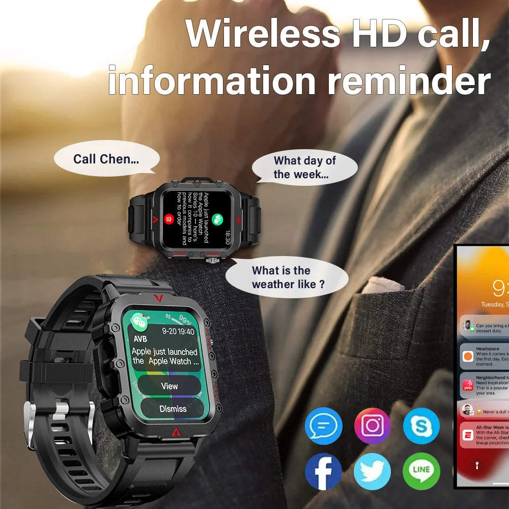 LAXASFIT nuevo reloj inteligente para hombre con linterna LED, reloj inteligente deportivo para exteriores, reloj de pulsera con monitoreo de salud