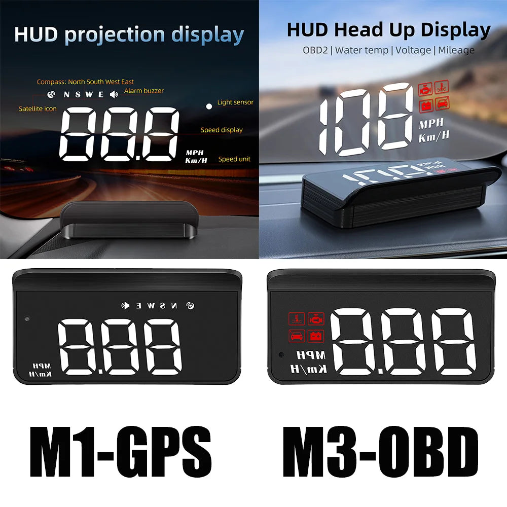 Affichage tête haute OBD2 GPS HUD — projecteur de vitesse voiture, alarme kilométrage, carburant