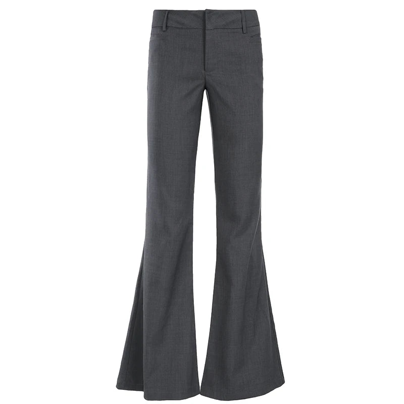 Women's Basic Fitted Suit Trousers, Office Wear, Solid Color, Y2K, Elegant, Fashion, Low Waist, Flared, Autumn and Spring, 2025