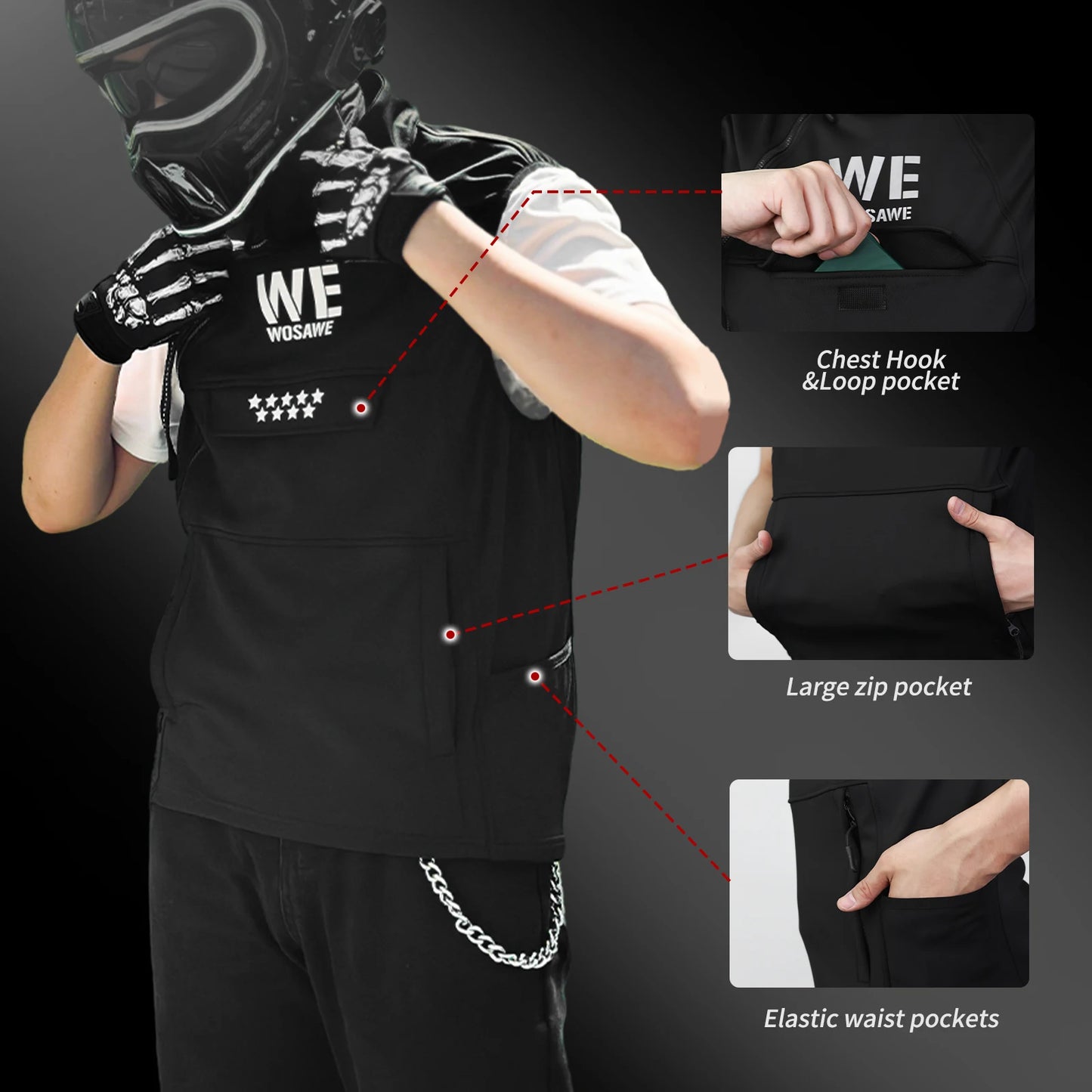 WOSAWE Chaleco reflectante de invierno para motocicleta, chaleco cálido para moto todoterreno, ropa de ciclismo, chaleco multibolsillos