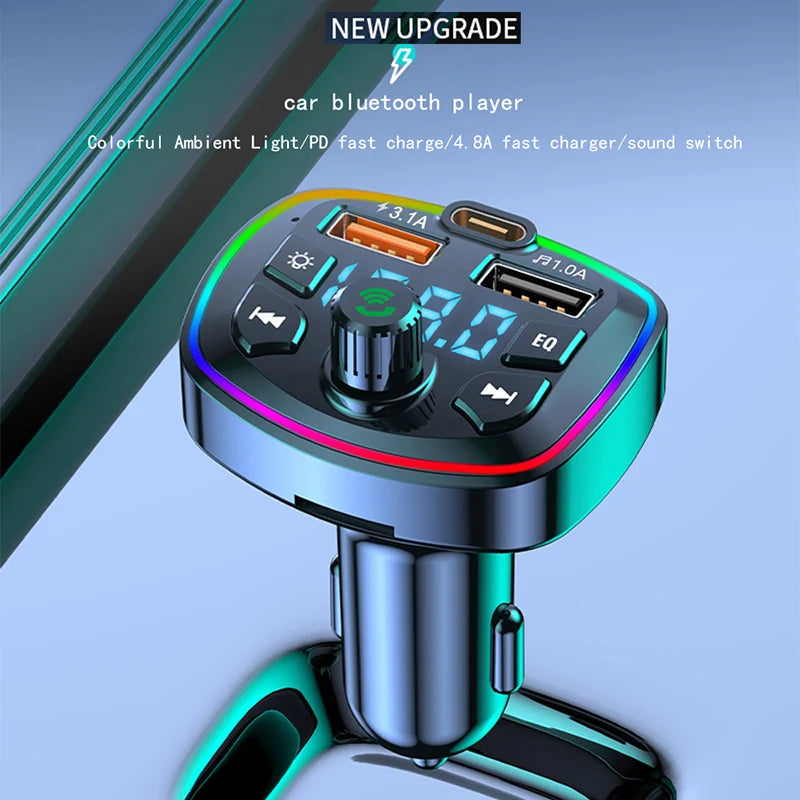 Bluetooth 5.0 FM Transmitter for Car, Wireless Adapter, Microphone, Audio Receiver, Automatic MP3 Player, Dual 2.1A USB Quick Charger, Car Accessories