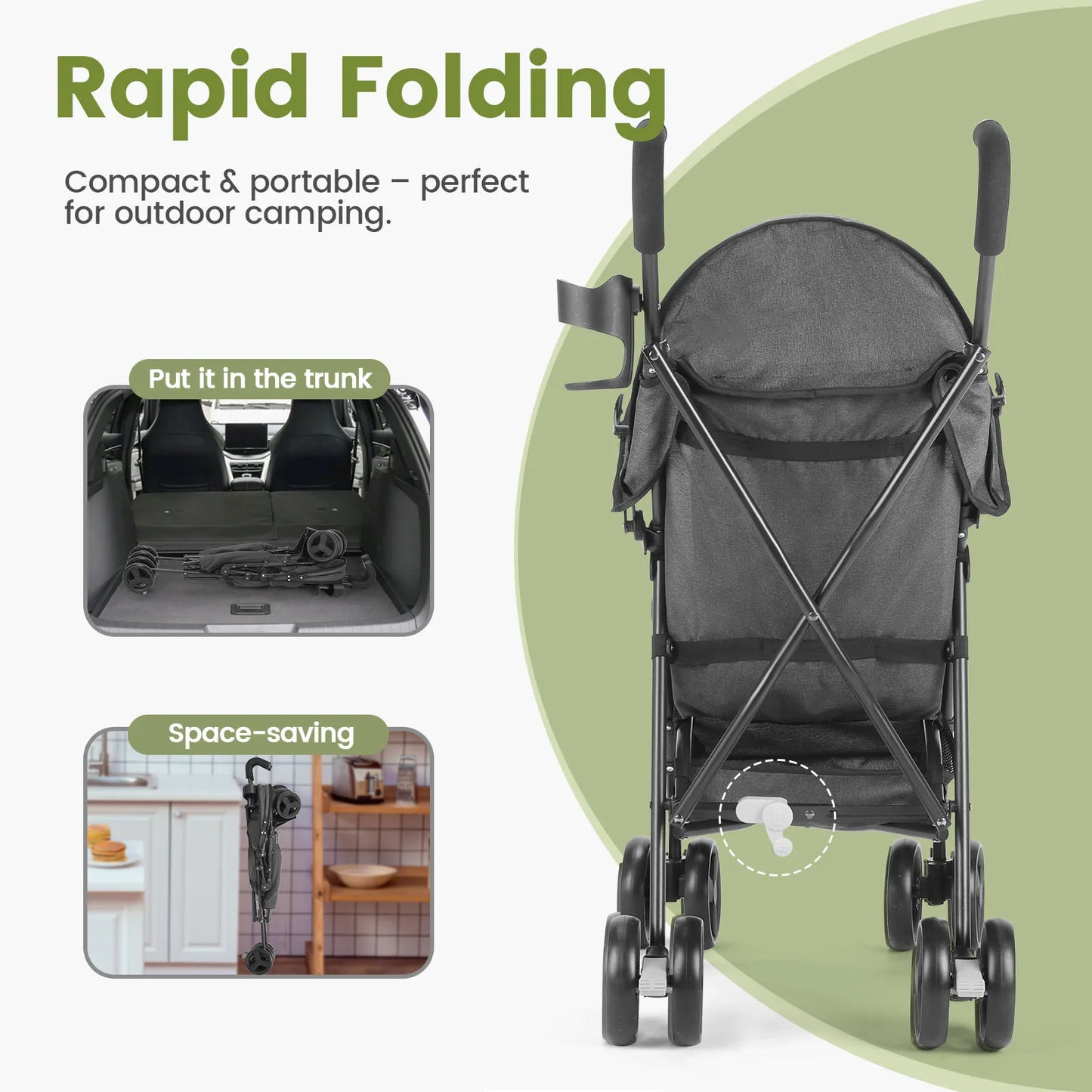 Lightweight, high-view folding baby stroller, can sit or lie down, four-wheel shock-absorbing portable travel stroller