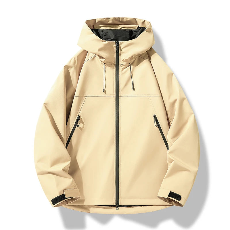 Chaqueta de primavera y otoño para hombre, informal, deportiva, cortavientos, impermeable, con capucha, ropa exterior, abrigos de color liso, con cremalleras, para pareja, para exteriores