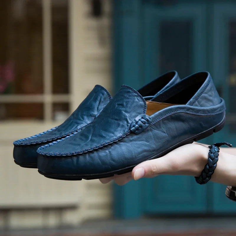 Mocassins en Cuir Véritable Homme — Décontractés Sans Lacet Taille 37-47
