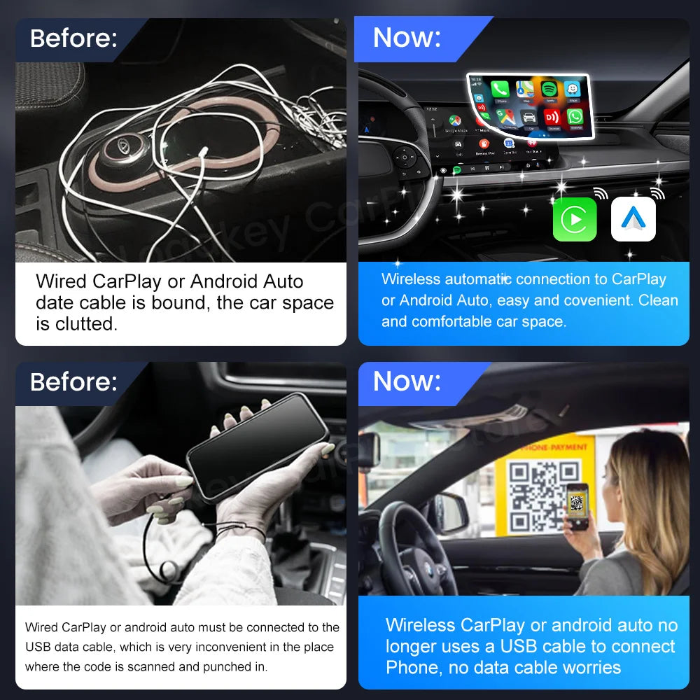 Carlinkit 5 2air Mini Ultra Inalámbrico CarPlay Android Auto Box Inalámbrico Adaptador 2 en 1 2 Canales Compatible con Waze Spotify 5.8Ghz WiFi GPS