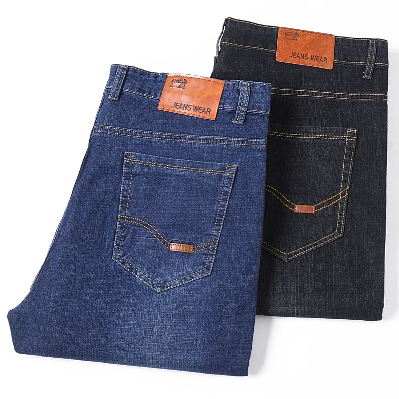 Pantalón de jean para hombre talla grande 50, tela de mezclilla de alta elasticidad, pantalones de talla grande para 45-150 kg, vaqueros de hombre, pierna ancha, pantalón de jean para hombre