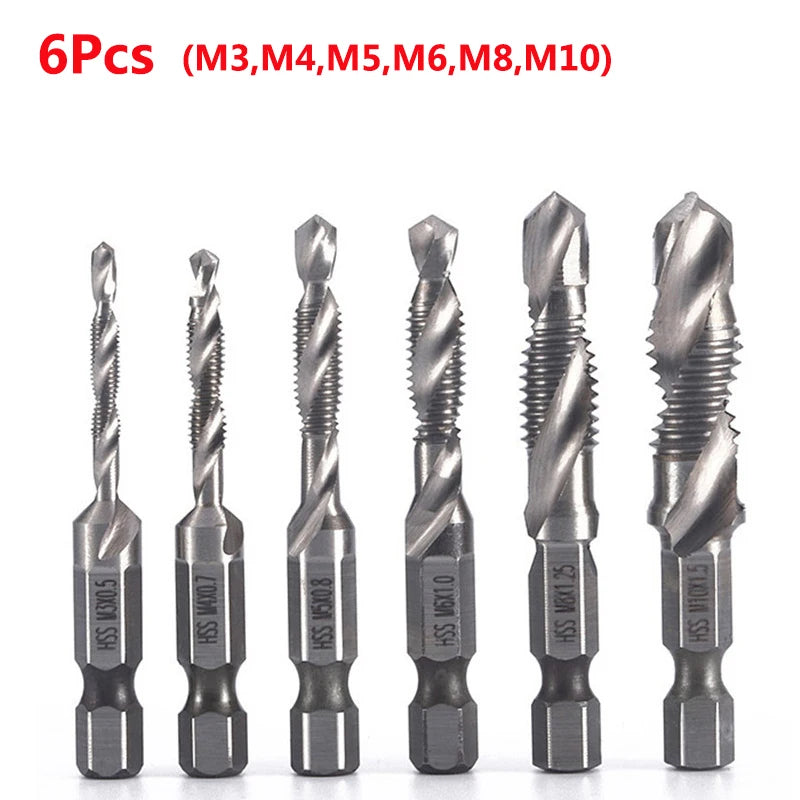 Forets tarauds plaqués titane tige hexagonale HSS — M3, M5, M6, M8, M10, outils à main