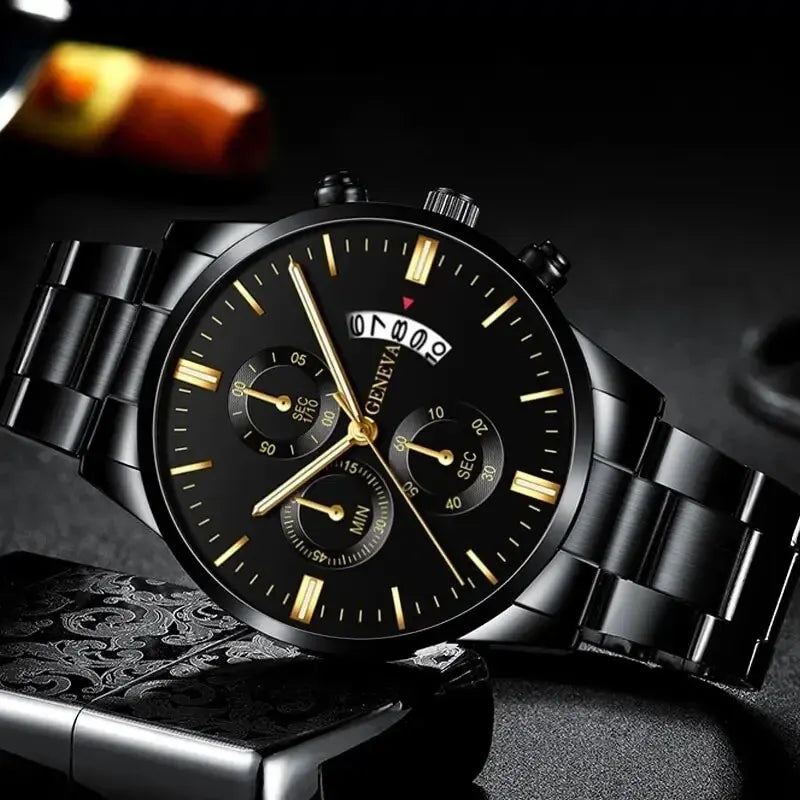 Montre Quartz Acier Inoxydable Homme — Calendrier Affaires Bracelet