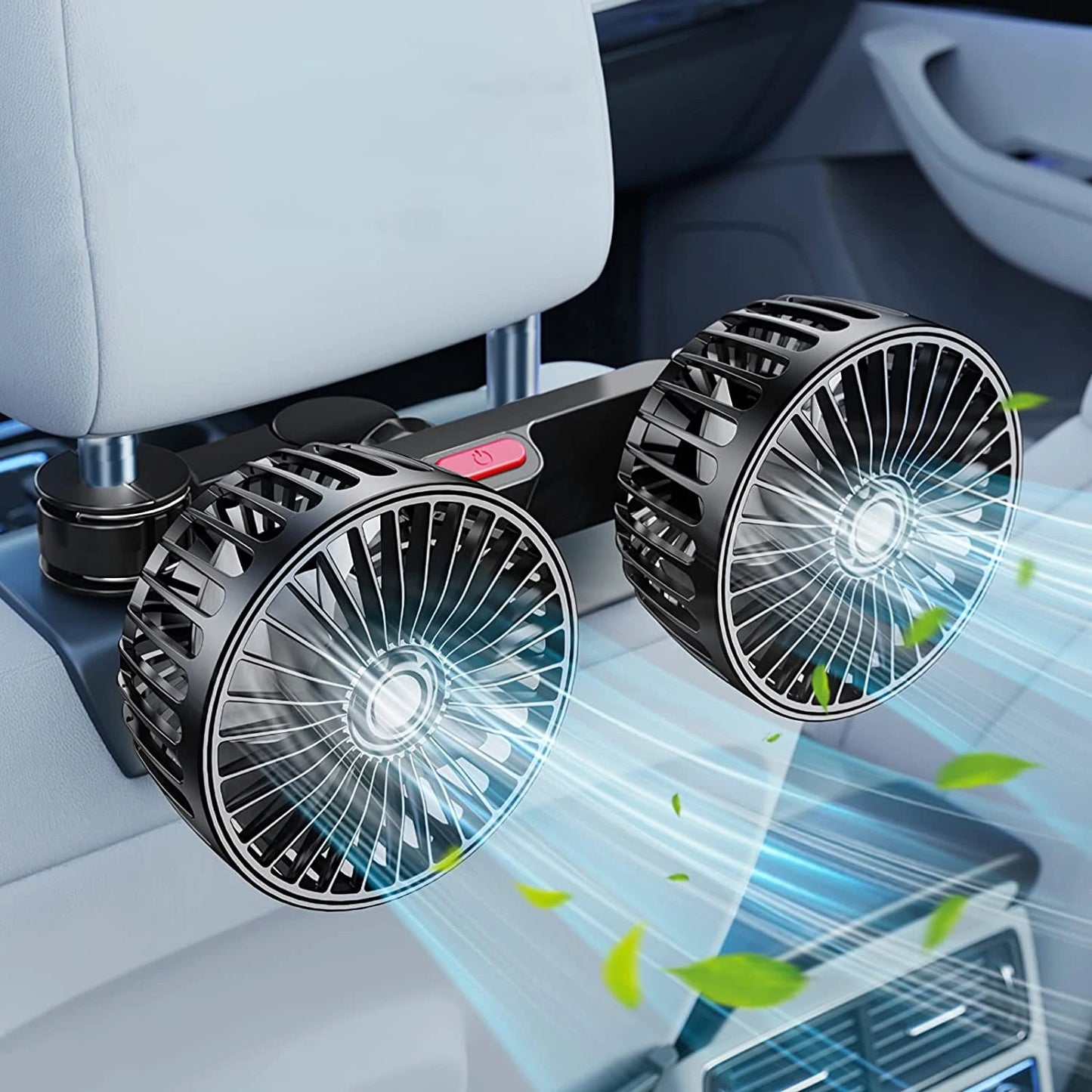Ventilateur de voiture 360 °   Ventilateur de refroidissement arrière de siège de voiture à 3 vitesses, Charge USB, double tête, refroidisseur de cou à Rotation réglable pour accessoires de voiture et de maison