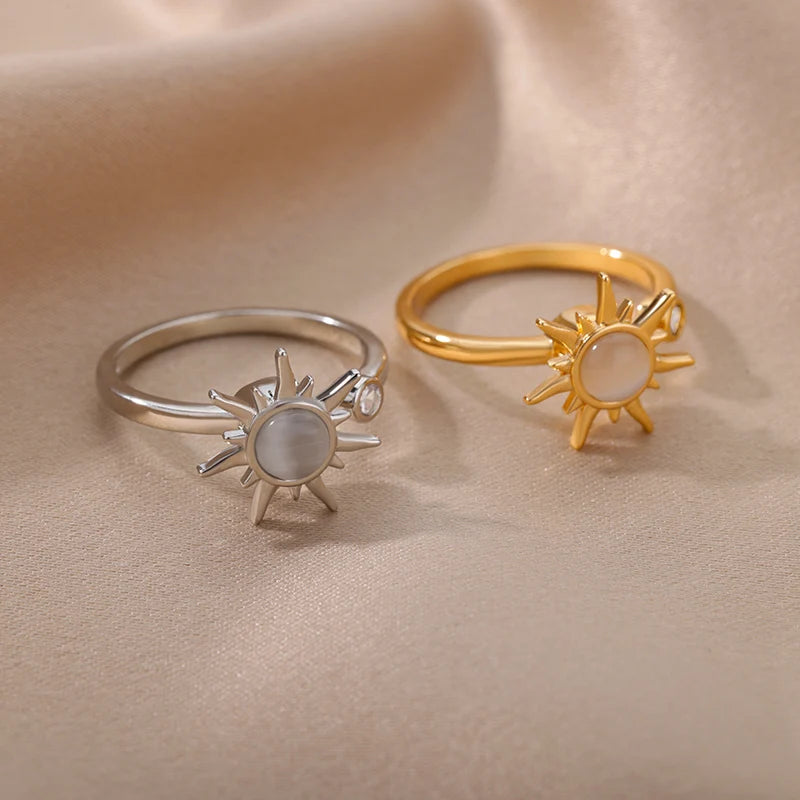 Anillo antiestrés para mujer de acero inoxidable con colgante de sol, spinner para la ansiedad, joyería de moda, regalo de cumpleaños, envío gratis