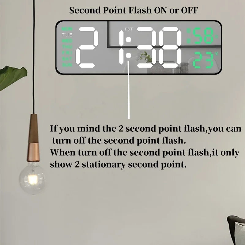 Grande horloge murale numérique de 9 pouces, alimentée par USB, température et humidité, variateur automatique, horloge de Table DST, réveil électronique LED 12/24H