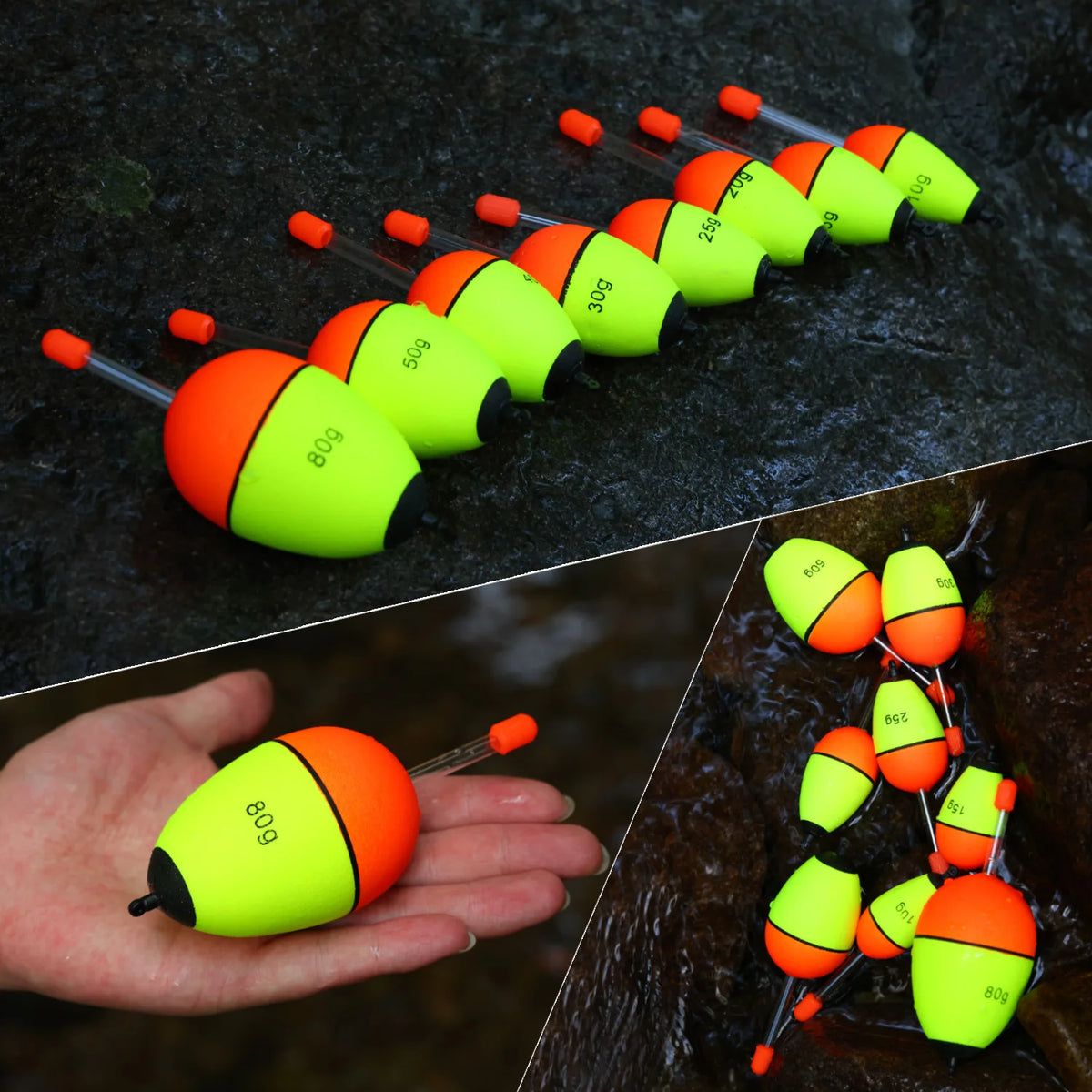 Sougayilang 5 pièces bouée de pêche veilleuse avec haute visibilité EVA Double ruban grande boule de ventre pour la pêche de nuit et longue portée