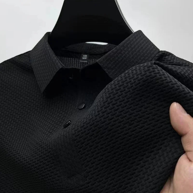 Nueva camiseta tipo polo de moda para hombre de negocios informal de manga corta con estampado de huesos y color liso, transpirable, cómoda y versátil para verano