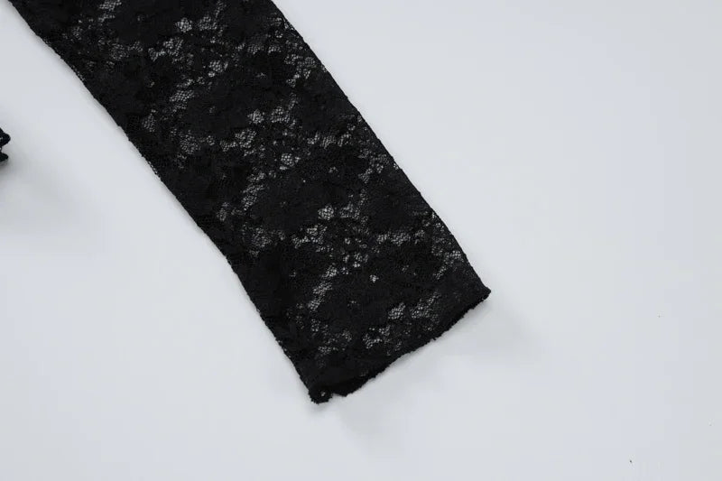 Mooyufon Camiseta de manga larga transparente de encaje corta ajustada y sexy para mujer, para fiesta, discoteca, otoño e invierno
