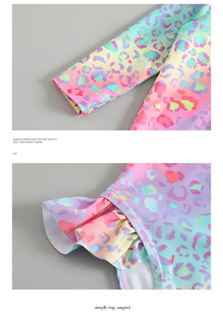 Maillot de bain une pièce avec chapeau de soleil pour petites filles de 1 à 2 3 4 5 6 ans, manches à volants léopard, fermeture éclair, vêtements de plage pour bébé