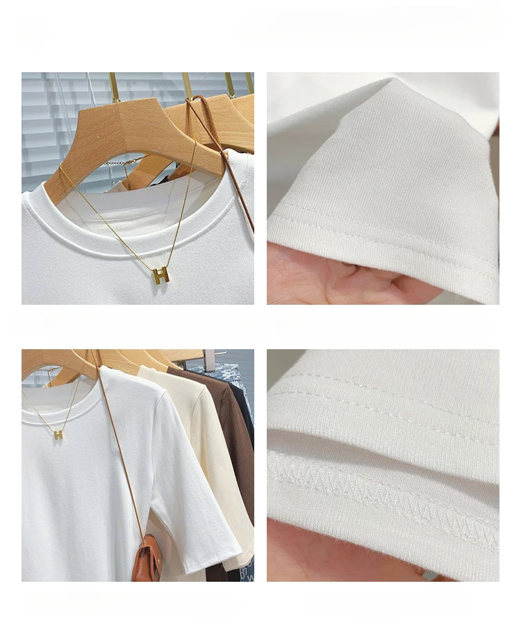 T-shirt femme 100% coton basique — col rond, tendance, uni, manches courtes, été 2026